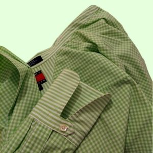 Vinatge Tommy Hilfiger Green White Gingham Button-Down Size 6